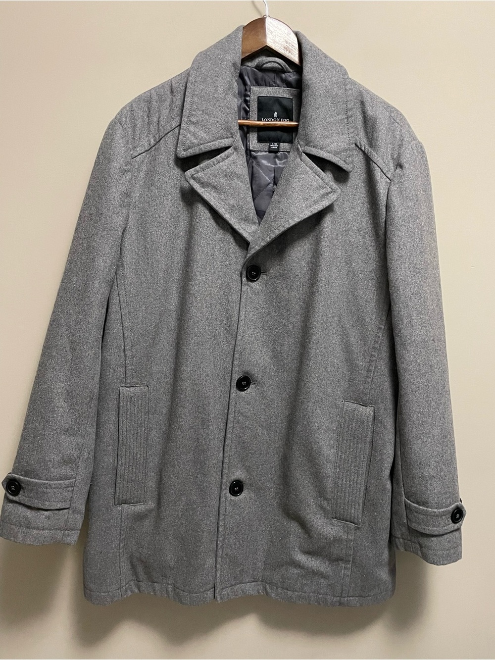 London Fog Grey Wool Blend Quilted Overcoat Jacket Men’s Large